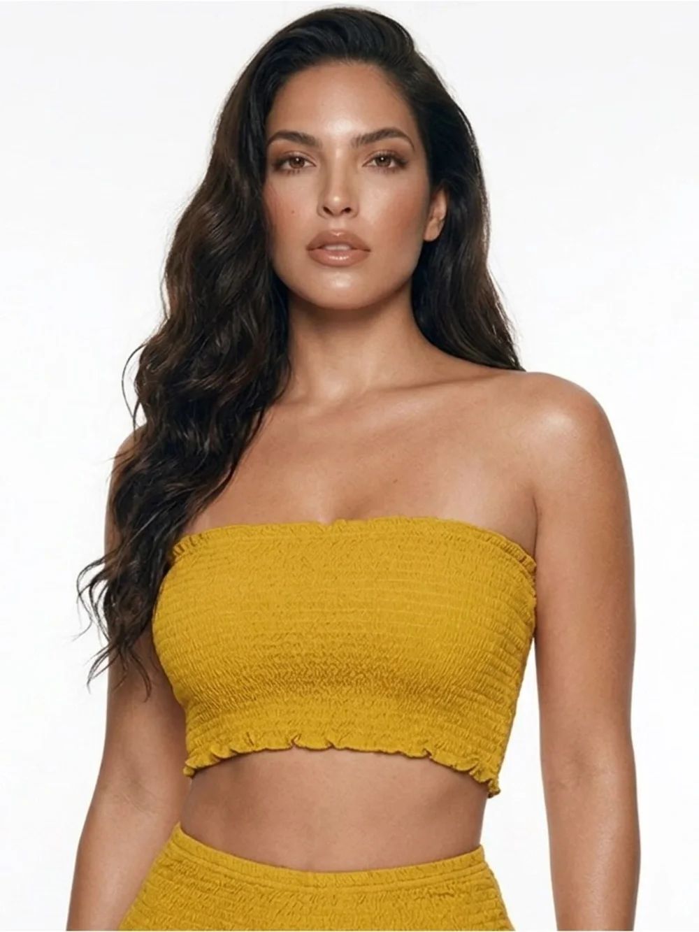 EXPRESS | Smocked Tube Crop Top in Mustard Yellow Women’s Size Large